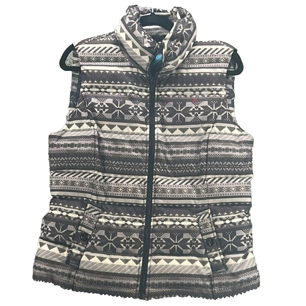 Tommy Hilfiger Womens Grey Fair Isle Nordic Down Puffer Vest Size M